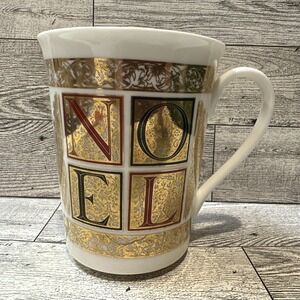 PAPEL FREELANCE 1995 Gold & White Noel Coffee Mug 3x4" Bone China Thailand